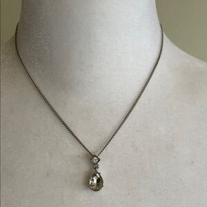 GIVENCHY Silver Y Necklace with Tear Pear Drop Crystal Pendant